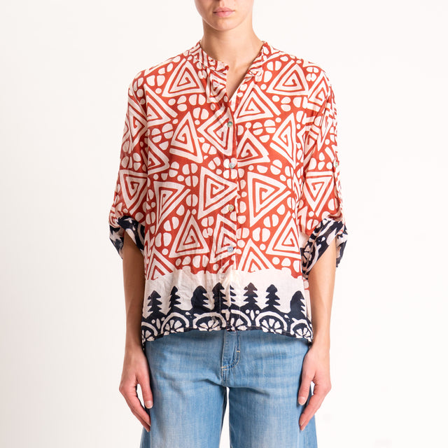 Haveone-Camicia mussola fantasia collo coreana - burro/india/nero