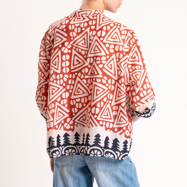 Haveone-Camicia mussola fantasia collo coreana - burro/india/nero