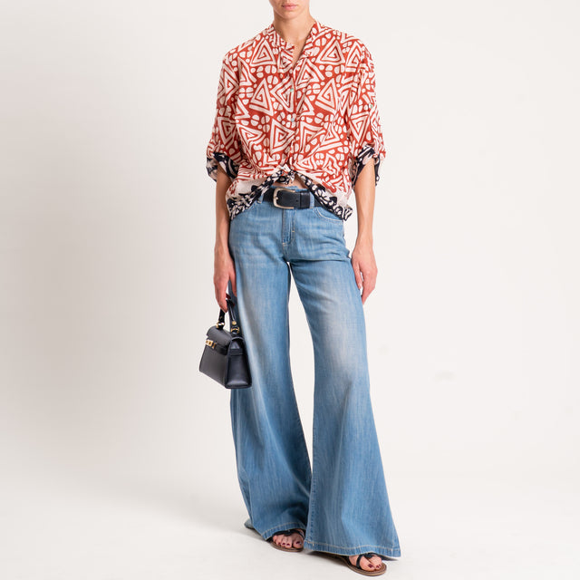 Haveone-Camicia mussola fantasia collo coreana - burro/india/nero