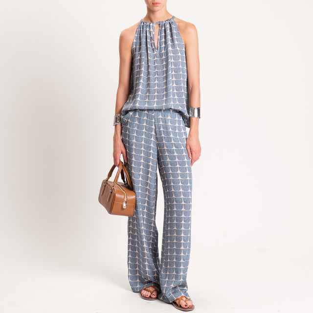 Zeroassoluto-Top CRIS fantasia - geometrica jeans/beige
