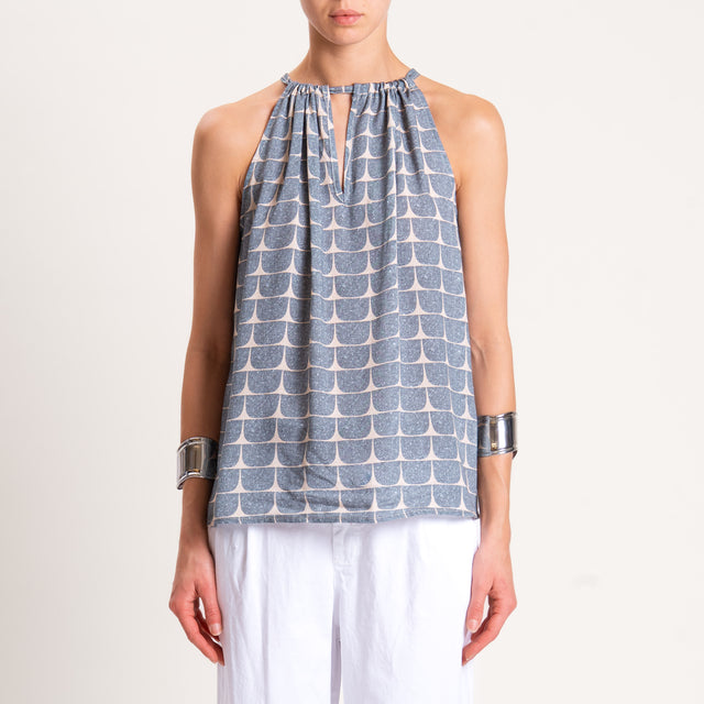 Zeroassoluto-Top CRIS fantasia - geometrica jeans/beige