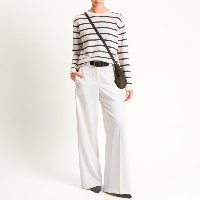 Tensione in-Maglia scatola a righe misto cashmere - burro/rosa/moro