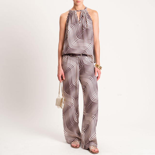Zeroassoluto-Pantalone LEILA elastico dietro fanta - optical cioccolato/beige