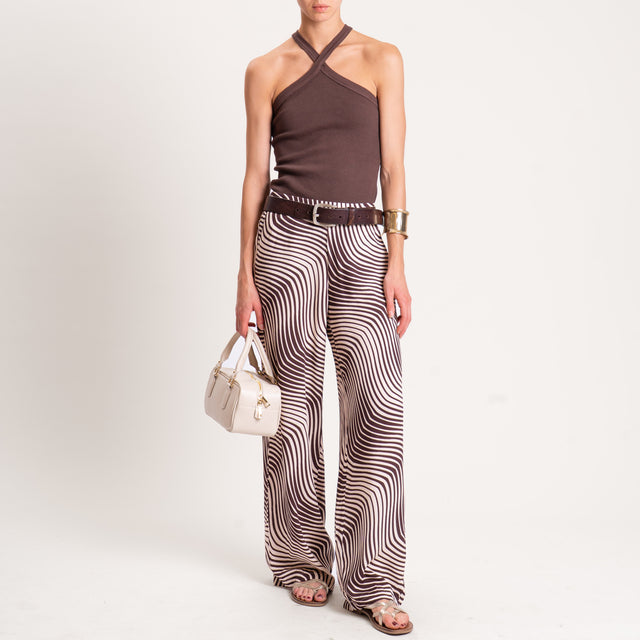 Zeroassoluto-Pantalone LEILA elastico dietro fanta - optical cioccolato/beige
