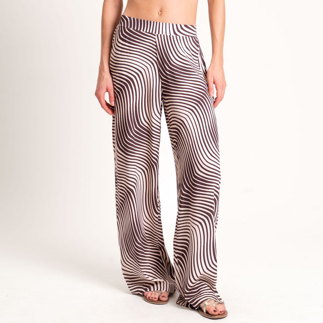 Zeroassoluto-Pantalone LEILA elastico dietro fanta - optical cioccolato/beige