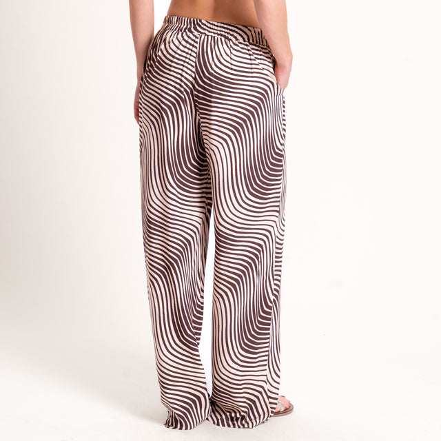 Zeroassoluto-Pantalone LEILA elastico dietro fanta - optical cioccolato/beige