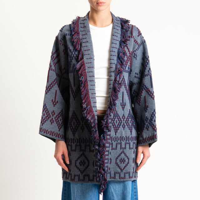 Tensione in-Cardigan jaquard con frange - charcoal/blu/vino
