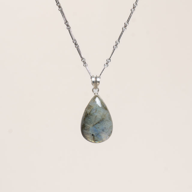 W by Whitemood-Collana pietra LABRADORITE silver - goccia verde