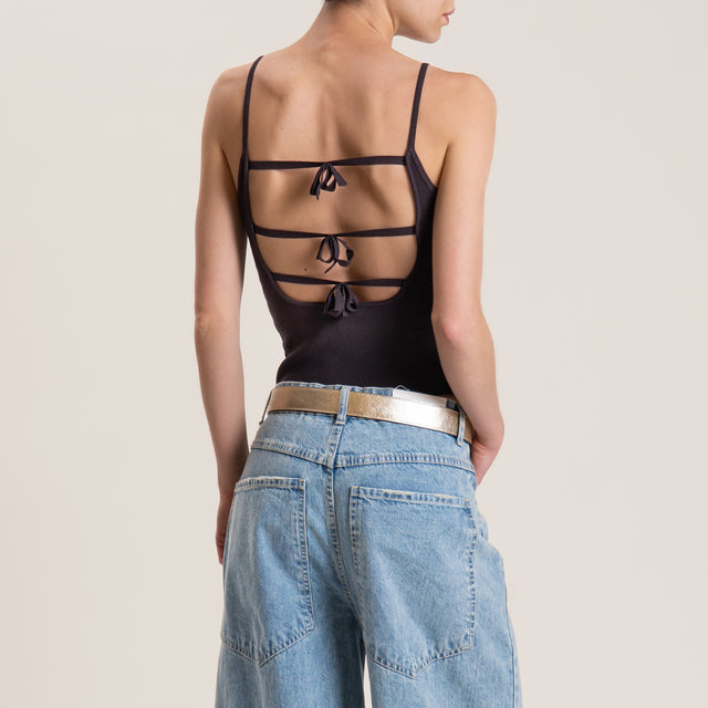Vicolo-T-shirt in maglia fiocco dietro - moro