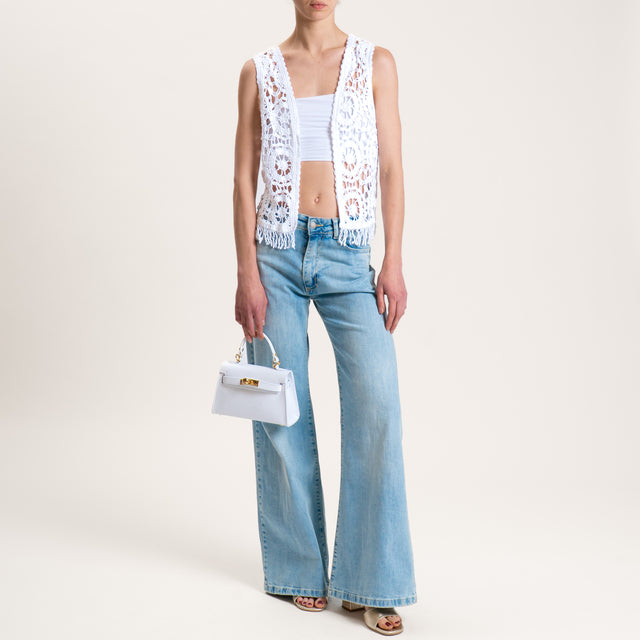Haveone-Gilet crochet con frange - bianco