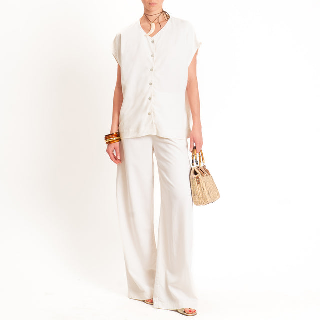 Zeroassoluto-Pantalone LESLEY misto lino wide leg - burro