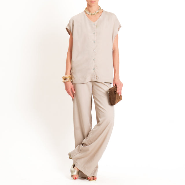 Zeroassoluto-Pantalone LESLEY misto lino wide leg - desert