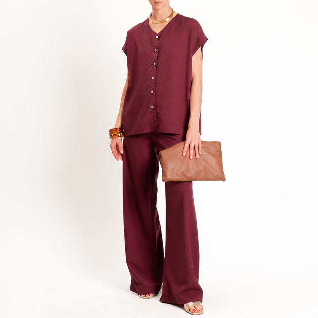 Zeroassoluto-Pantalone LESLEY misto lino wide leg - vino