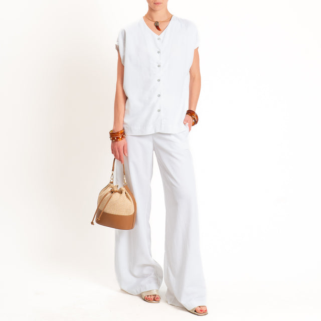 Zeroassoluto-Pantalone LESLEY misto lino wide leg - bianco
