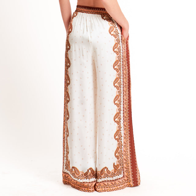 Anonyme-Pantalone satin fantasia elastico in vita - brick/burro/peach