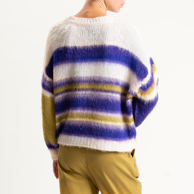 Haveone-Maglia righe misto lana - panna/lilla/viola/pistacchio
