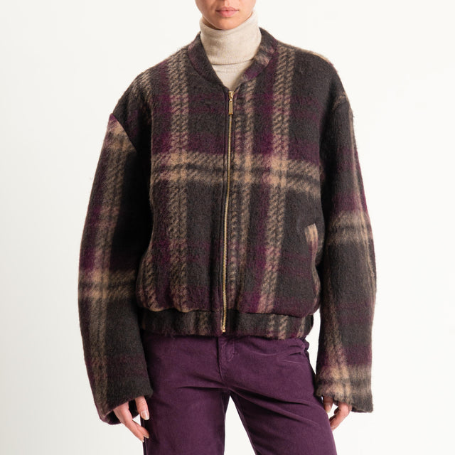 Haveone-Bomber check misto lana - bordeaux/moro