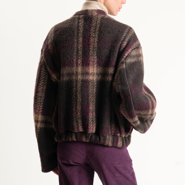 Haveone-Bomber check misto lana - bordeaux/moro