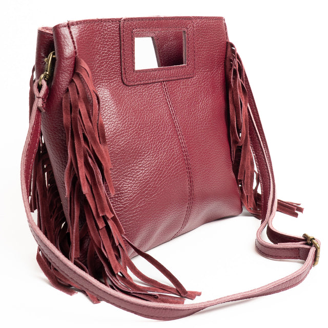 White mood-Borsa a mano con frange laterali - vino