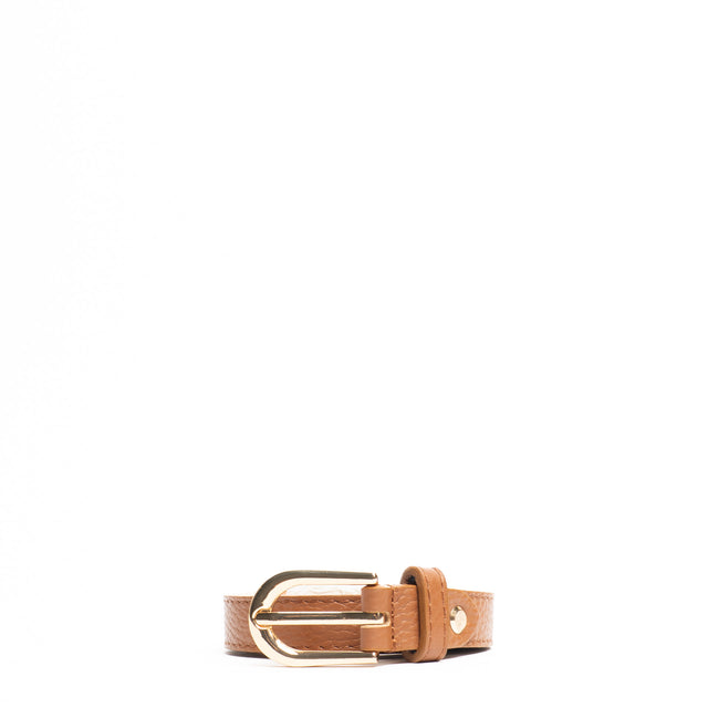 W by Whitemood-Cintura fina genuine leather martellata - cuoio