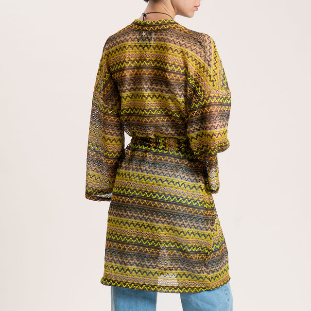 Souvenir-Kimono fantasia in maglia traforata - olio/moro