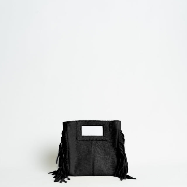 W by Whitemood-Mini borsa a mano con frange laterali - Nero
