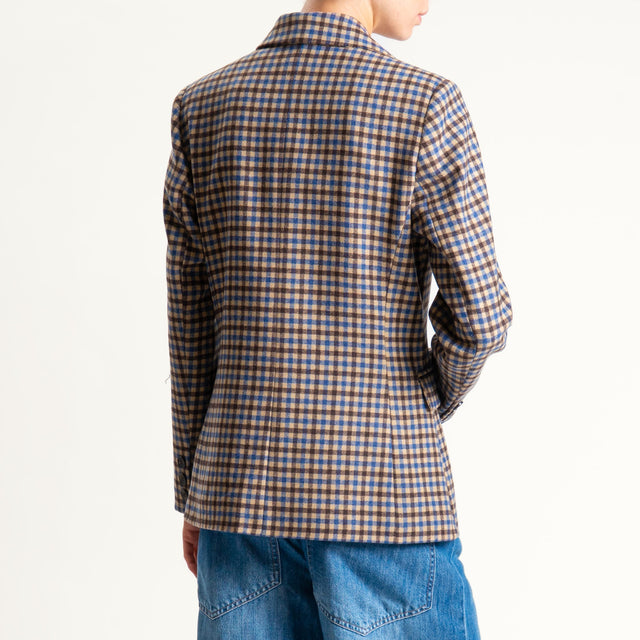 Tensione in-Giacca quadri misto lana doppiopetto - beige/royal/moro