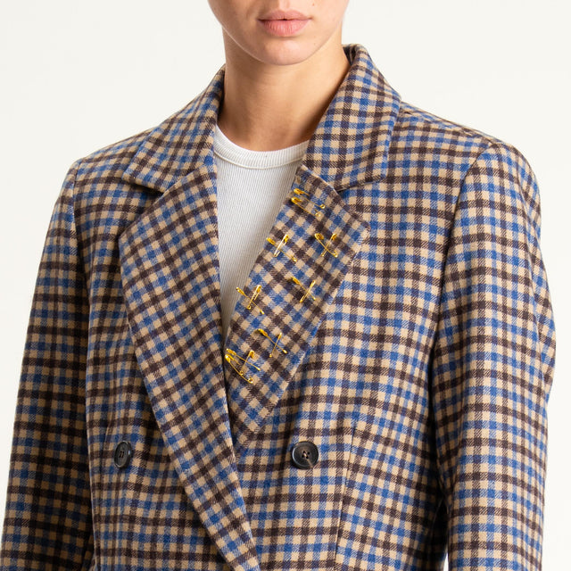 Tensione in-Giacca quadri misto lana doppiopetto - beige/royal/moro