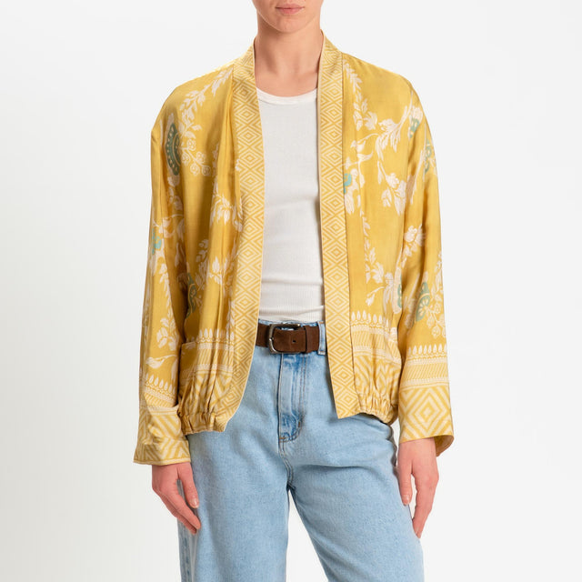 Wu'side-Kimono bomber fantasia floreale con tasche - giallo/sand