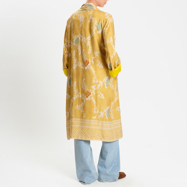 Wu'side-Kimono lungo fantasia floreale - giallo/sand