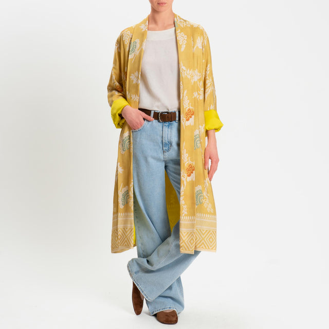 Wu'side-Kimono lungo fantasia floreale - giallo/sand