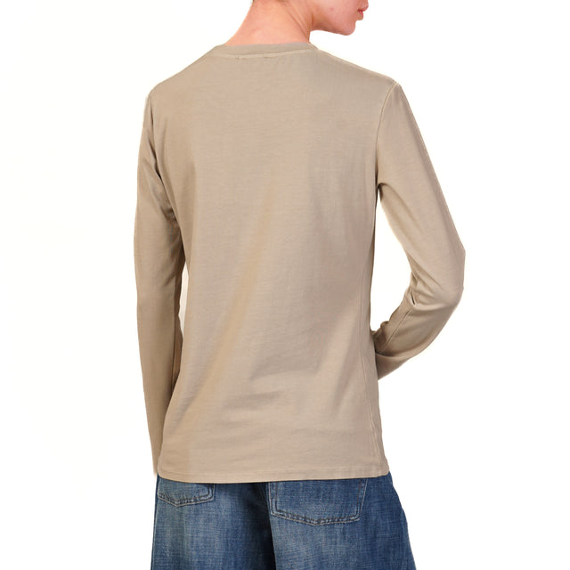 Zeroassoluto-T-shirt girocollo cotone elasticizzato - taupe