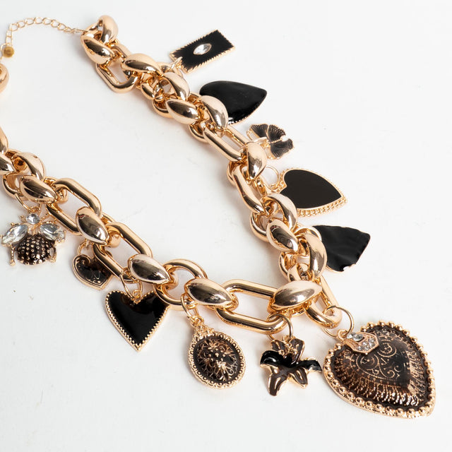 W by Whitemood-Collana catena ciondoli cuore - gold/nero