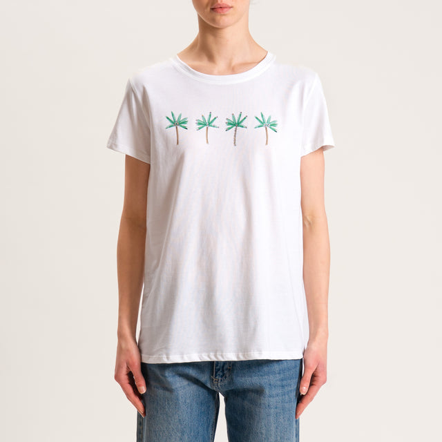 Vicolo-T-shirt stampa palme con strass - bianco