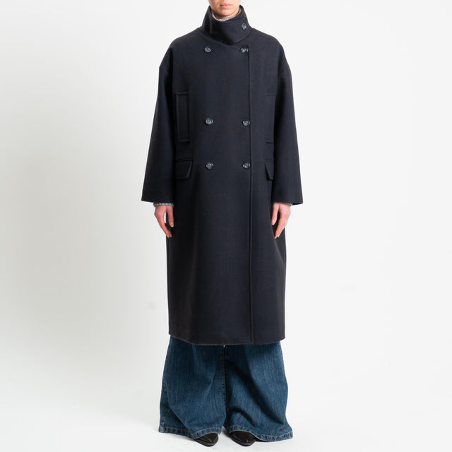 Vicolo-Cappotto doppio petto misto lana - nero