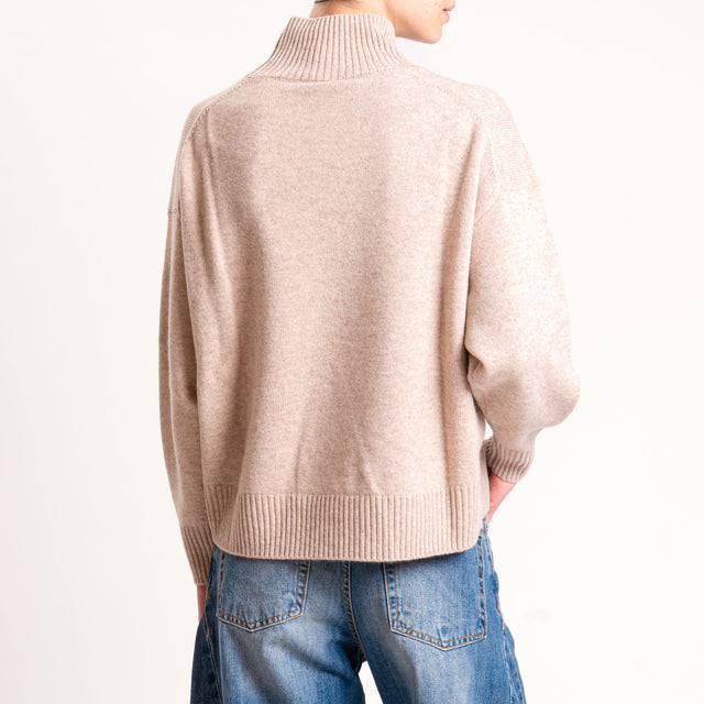 Tensione in-Maglia 100 % lana collo montato - beige melange