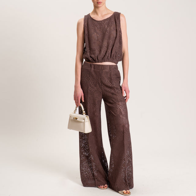 Vicolo-Pantalone crochet elastico in vita - cioccolato