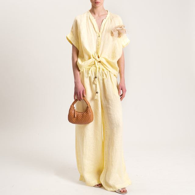 Motel-Pantalone palazzo in lino con coulisse - giallo