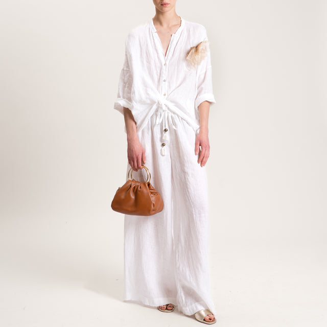 Motel-Pantalone palazzo in lino con coulisse - bianco