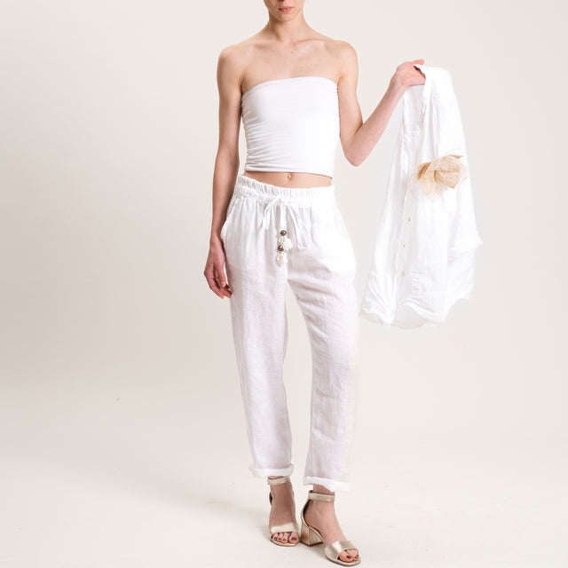 Motel-Pantalone in lino con coulisse - bianco