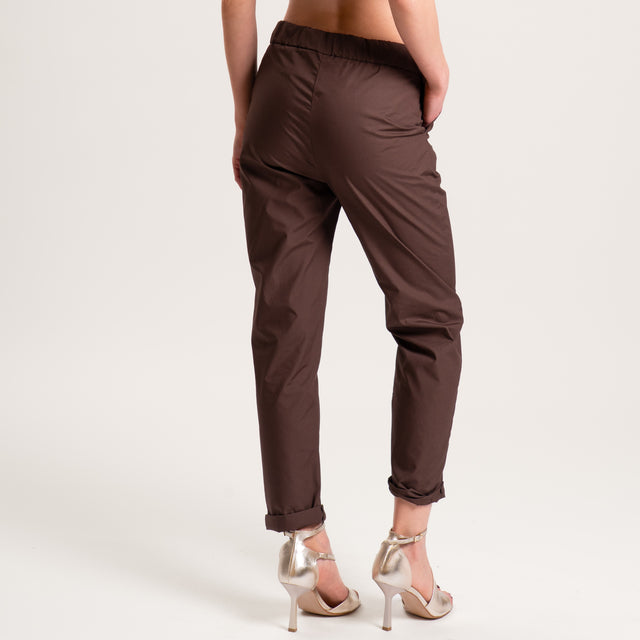 Souvenir-Pantalone popeline elastico dietro - cioccolato