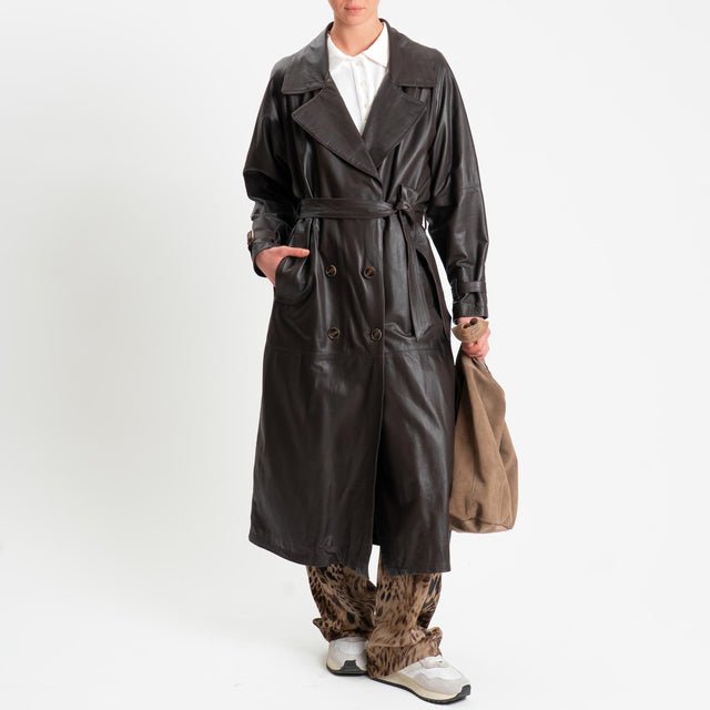 Vicolo-Cappotto 100% genuine leather con spacco dietro - moro