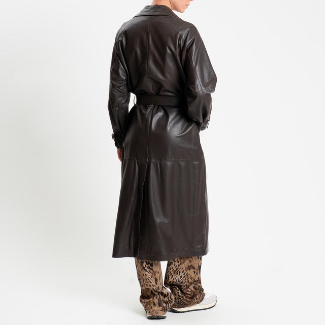 Vicolo-Cappotto 100% genuine leather con spacco dietro - moro