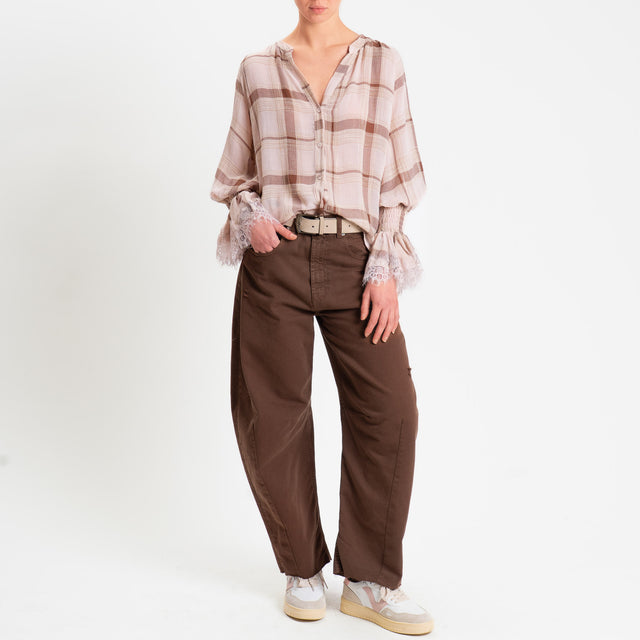 Tensione in -Camicia quadri garza di viscosa - rosa/choco