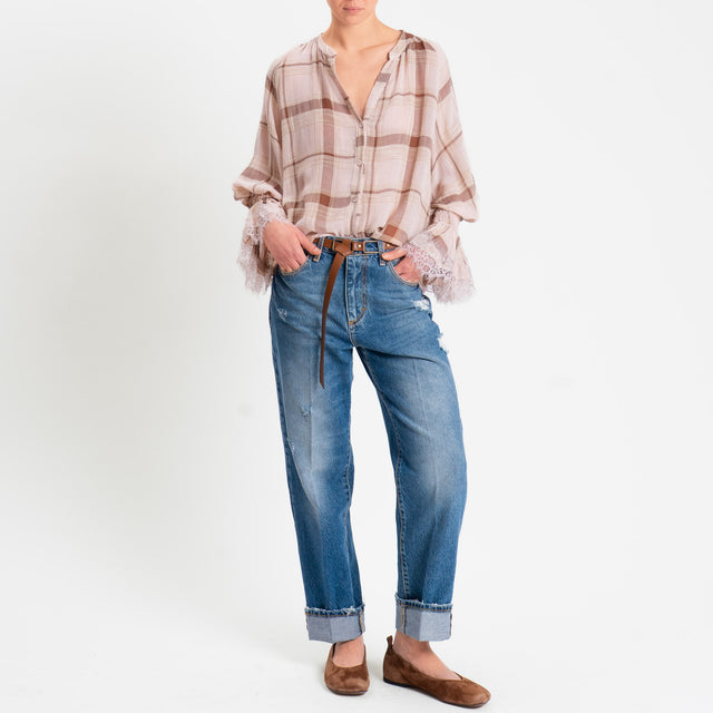 Tensione in -Camicia quadri garza di viscosa - rosa/choco