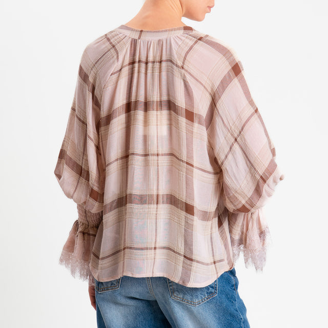 Tensione in -Camicia quadri garza di viscosa - rosa/choco