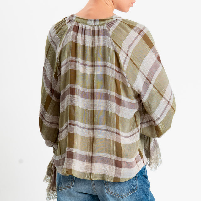 Tensione in -Camicia quadri garza di viscosa - militare/choco