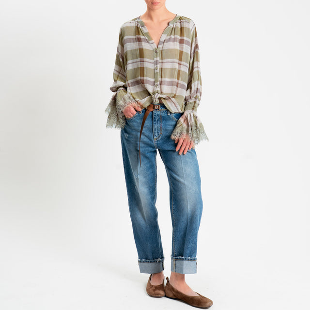 Tensione in -Camicia quadri garza di viscosa - militare/choco