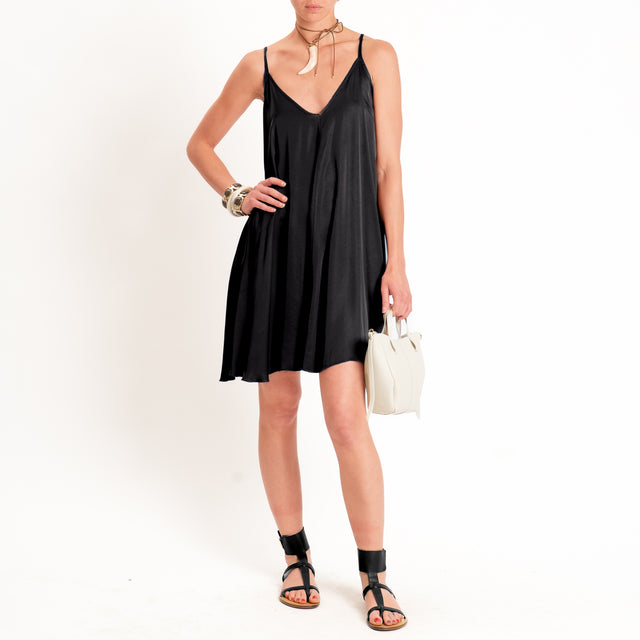Motel-Abito corto satin bretelle regolabili - nero