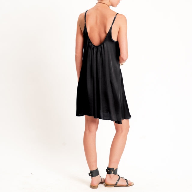 Motel-Abito corto satin bretelle regolabili - nero